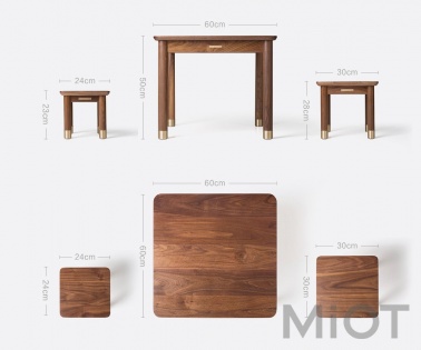 Набір меблів Xiaomi Tongshifu Small Walnut Wood Series Black Walnut (стіл + 2 табурета)